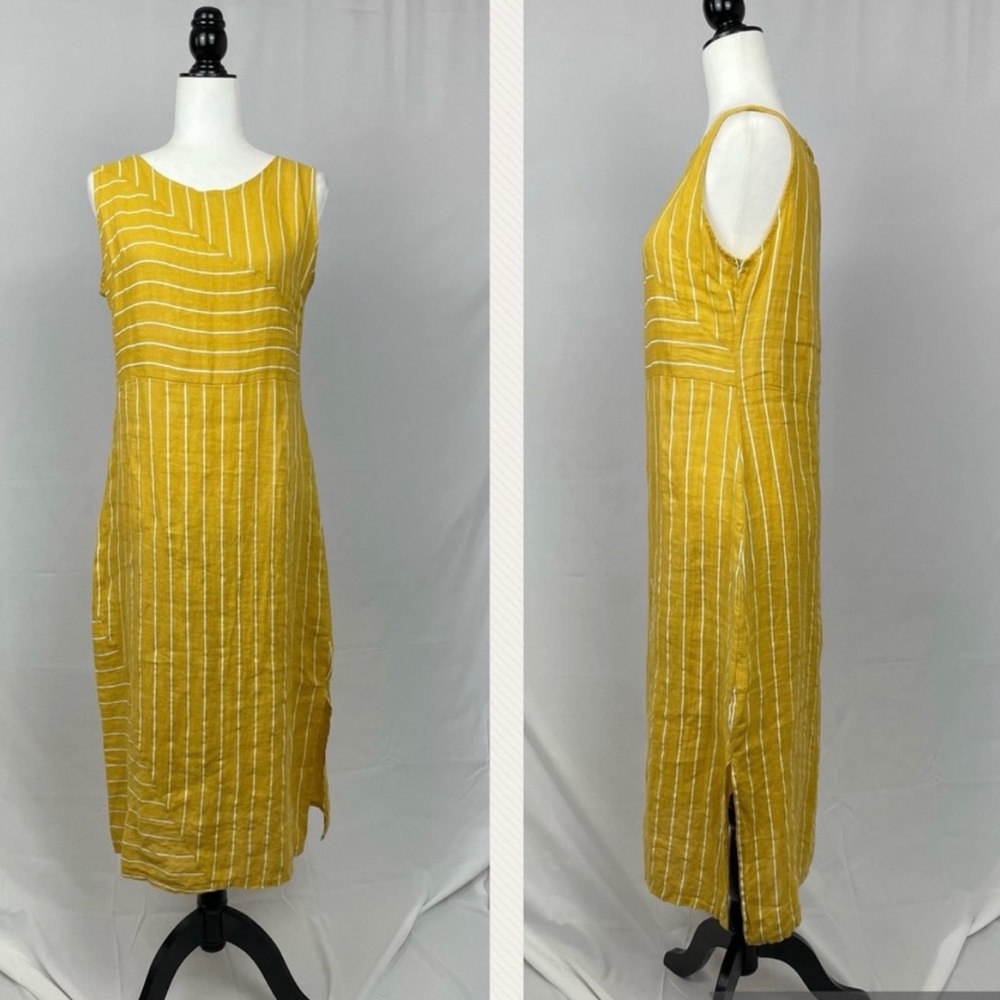 NWT Golden Yellow Vanessa Zani 100% Linen Midi Column Dress Made in Italy - S